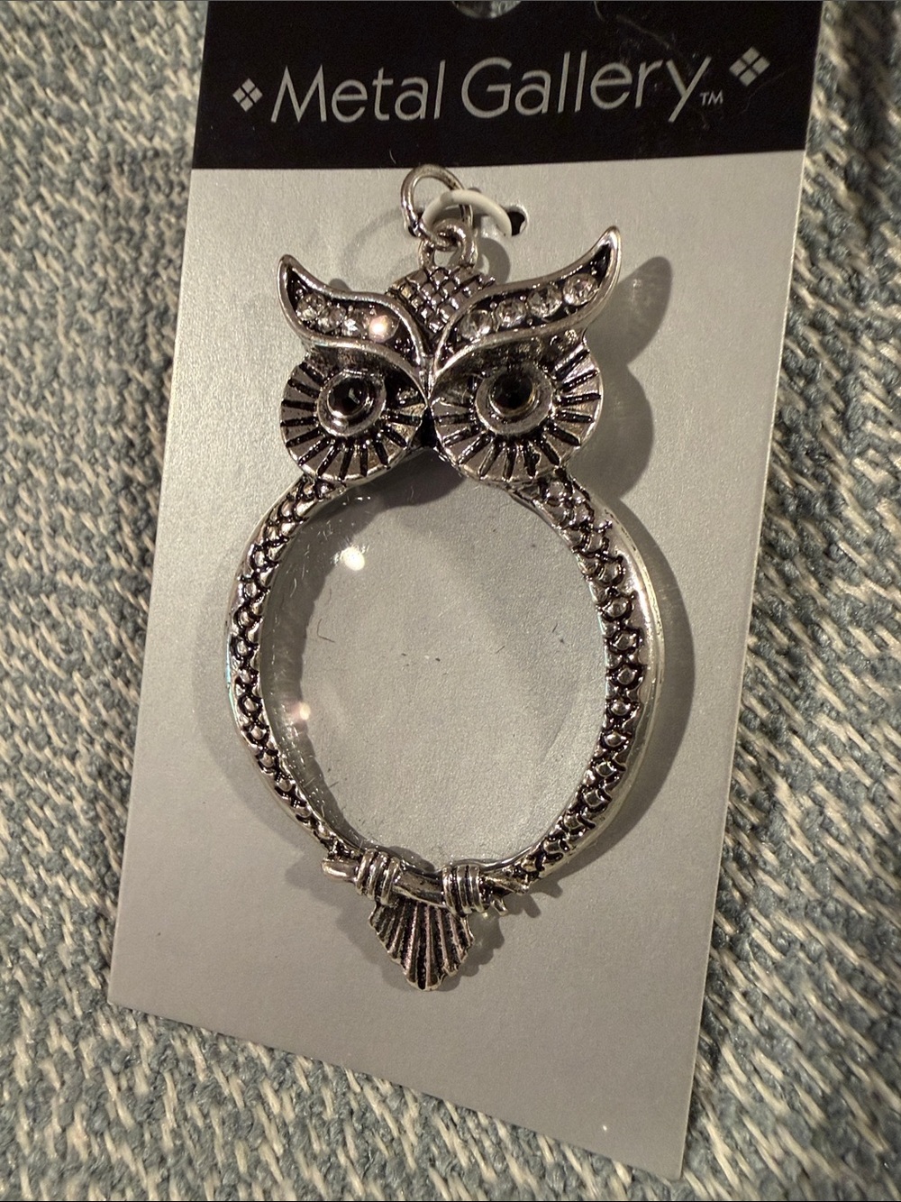 Metal Gallery Owl Magnifier Necklace in Silver Tone
